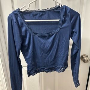 SHEIN Navy Lace Detail Top